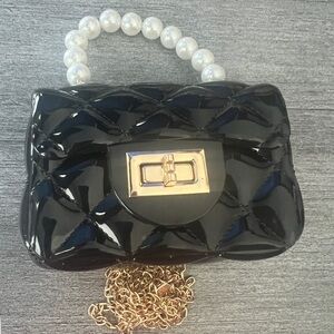 Elegant Black Jelly Quilted Bag with Pearl Handle